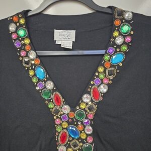 Just B Jeweled Beaded Knit Top Women's Boutique  Unique Event Elegant XL Black